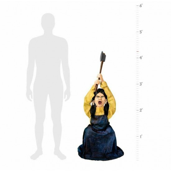 4.3' Murderous Hatchet Girl Motion Activated Animatronic Halloween Decoration