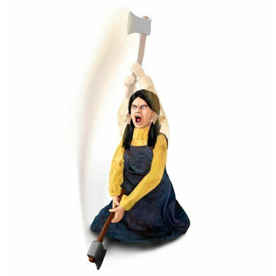 4.3' Murderous Hatchet Girl Motion Activated Animatronic Halloween Decoration