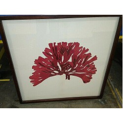 Rare  HTF Pottery Barn  Mango Wood Framed Embroidered Red Coral Art Good Cond