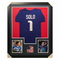 Hope Solo Signed Team USA Framed Vertical Layout Olympic Edition Blue Jersey (JS