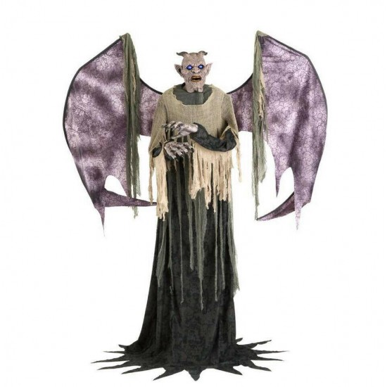 HALLOWEEN ANIMATED DECOR 7.5' Winged Devil Demon Animatronic Motion Sensor LED