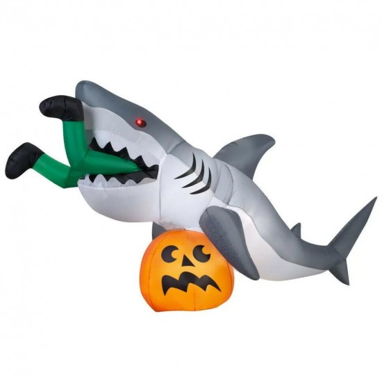 HALLOWEEN INFLATABLE DECOR 4 Ft Shark and Pumpkin LED Lights Animated