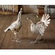 Rustic Metal Turkeys Distressed Antique White Farmhouse Thanksgiving Decor Set/2