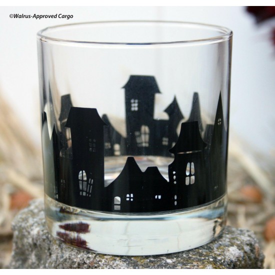 CRATE & BARREL HAUNTED VILLAGE DRINK DISPENSER STAND & TUMBLERS -NWT- BEWITCHING