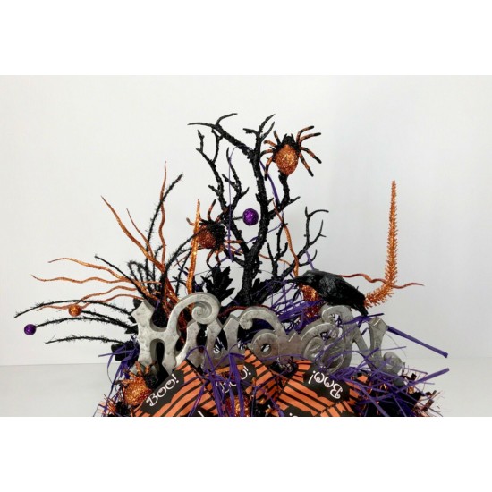 HALLOWEEN SIGN CENTERPIECE PARTY DECORATION SPOOKY SCARY RAVEN ARRANGEMENT NEW