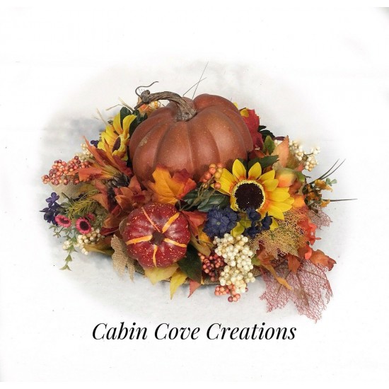 Rustic Pumpkin Fall Floral Arrangement Thanksgiving Centerpiece Custom Design