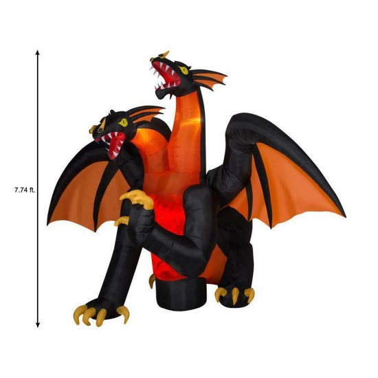 Gemmy Two-Headed Dragon Halloween Inflatable 7.5 ft Fire-Ice Animated Projection