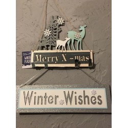 Reindeer X-Mas and Winter Wishes Christmas wall plaques with Glitter & Sparkle