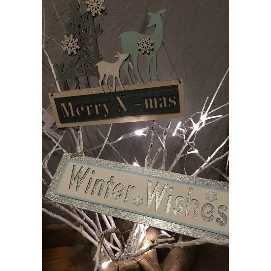 Reindeer X-Mas and Winter Wishes Christmas wall plaques with Glitter & Sparkle