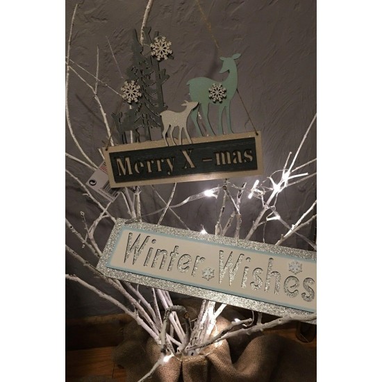 Reindeer X-Mas and Winter Wishes Christmas wall plaques with Glitter & Sparkle