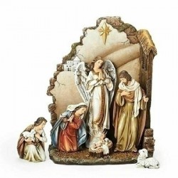 Joseph Studio 7 Piece Christmas Nativity Scene Set with Back Wall-66088