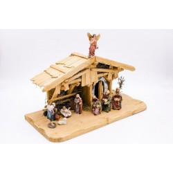 Wood Nativity Scene with 11 Hand Painted Figurines