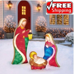 Outdoor 3Pc Nativity Scene Set LED Lighted Figures Christmas Decor 3 Piece