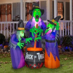 HALLOWEEN INFLATABLE DECOR 6 Ft Witches with Cauldron LED Lights