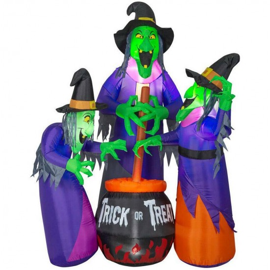 HALLOWEEN INFLATABLE DECOR 6 Ft Witches with Cauldron LED Lights