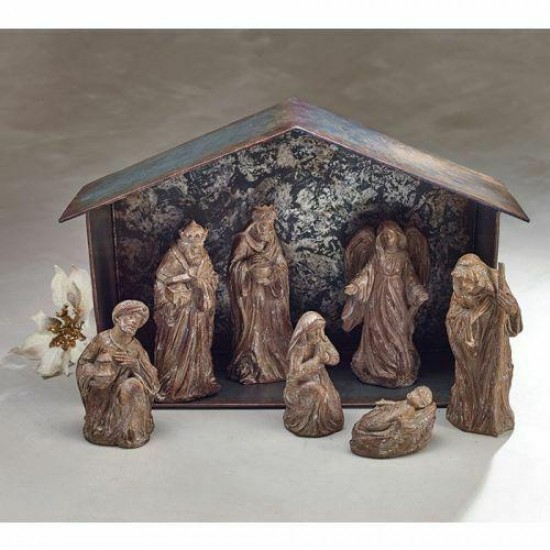 Burton & Burton Nativity 7 PC Brown Carved