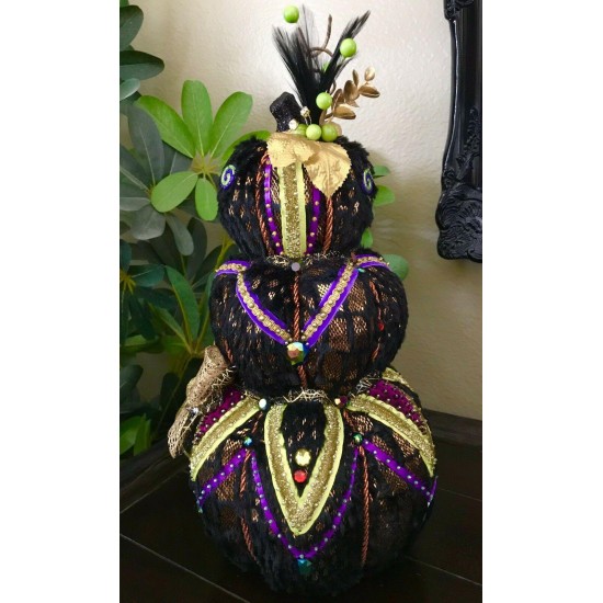 NEW FANCY HALLOWEEN 3 STACKED BEADED PUMPKINS TREE CENTERPIECE TABLE DECOR