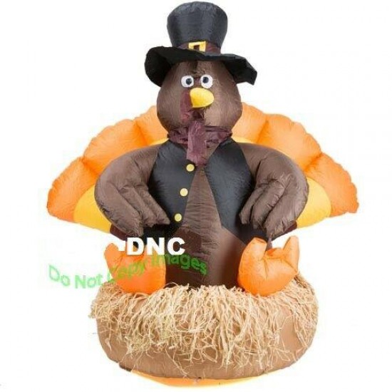 5 Ft Thanksgiving Harvest Sitting Turkey Lighted Airblown Inflatable Yard Decor