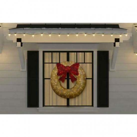 Twinkling Holiday Wreath White with Red Bow 3 FT Indoor Outdoor Christmas Decor