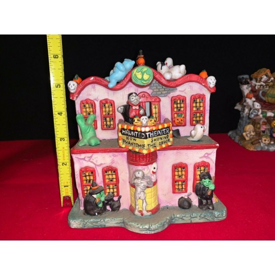 Lot of 10 Halloween House Lighted Porcelain Light Up Decor No box Spooky Hollow?