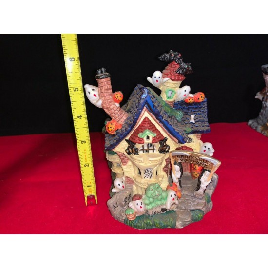 Lot of 10 Halloween House Lighted Porcelain Light Up Decor No box Spooky Hollow?