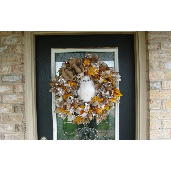 Darling Woodland Owl Fall Deco Mesh Front Door Wreath Halloween Decoration Decor