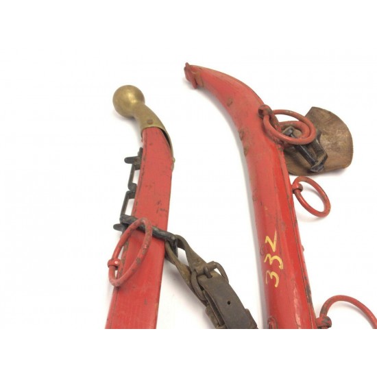 Matching Lot Red Wood Brass Sleigh Christmas Sled Harnesses Pair Decorative