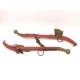 Matching Lot Red Wood Brass Sleigh Christmas Sled Harnesses Pair Decorative