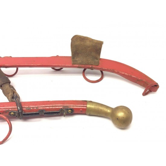 Matching Lot Red Wood Brass Sleigh Christmas Sled Harnesses Pair Decorative