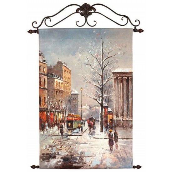 Holiday Traditions ~ Vintage Street Scene ~ Oil on Canvas Artisan Wall Hanging