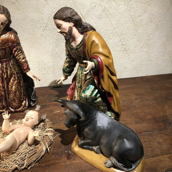 6 Piece Hand Carved Wood Made in Ecuador Nativity Set Mary Joseph Jesus Animals