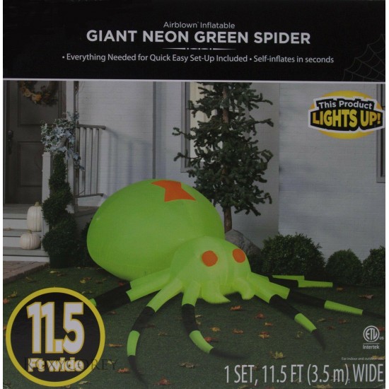 Halloween Gemmy 11.5 ft wide Giant Neon Green Spider Airblown Inflatable NIB