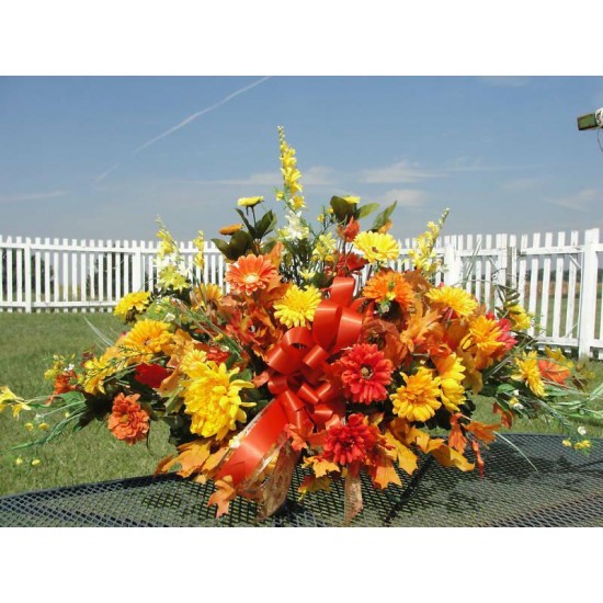 2 sided Harvest Tombstone Saddle Funeral Arrangement Grave Thanksgiving Cemetery