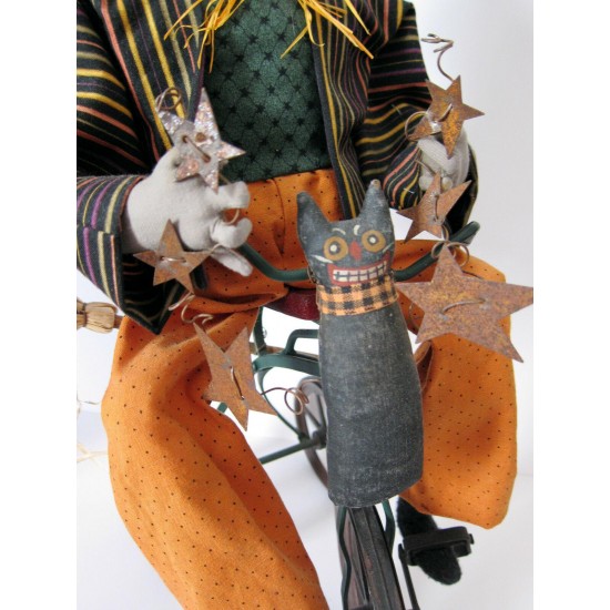 Vintage Primitive Folk Art HALLOWEEN GREEN WITCH on TRIKE by Sylvia Carlson.