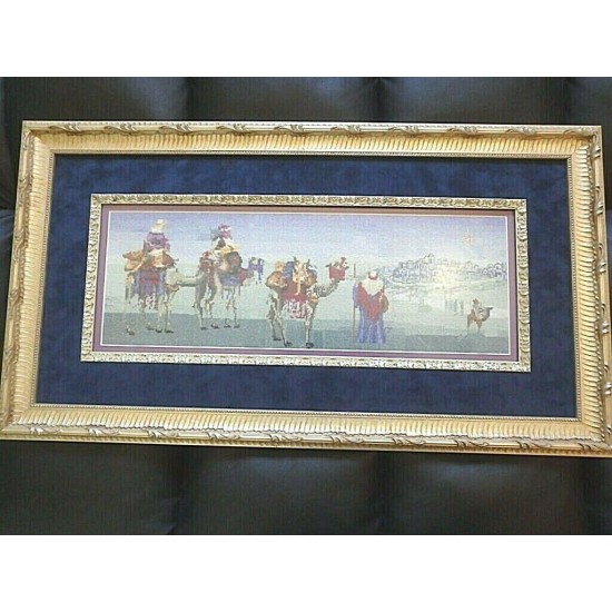 Christmas Three Wise Men Bethlehem Picture Cross-stitch Matted Ornate Framed