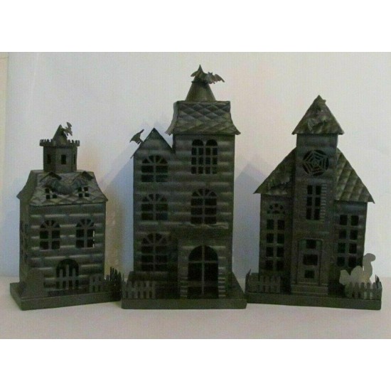 Pottery Barn Haunted Halloween Houses Metal Small Meduim Large S/3 #4645A