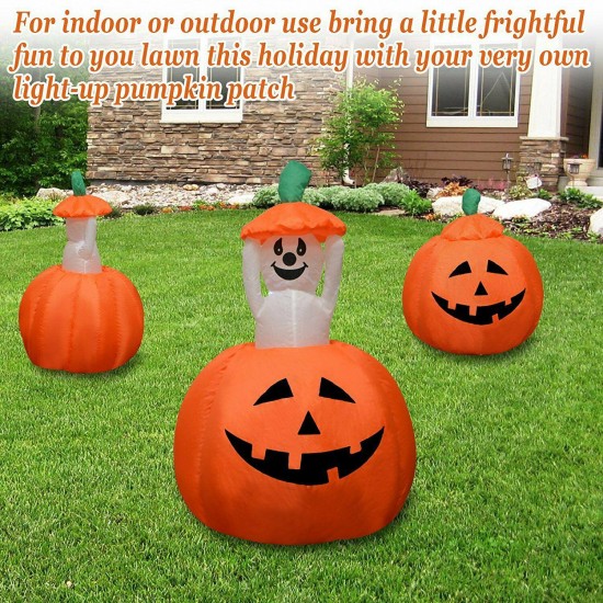 Inflatable Pumpkin and Ghost Yard Garden Decoration 4ft Animated Halloween Light