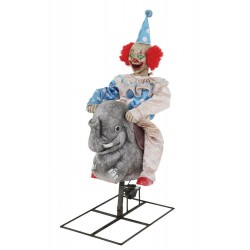 Rocking Elephant Circus Clown Creepy Animated Lights & Sounds Halloween Decor