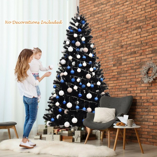 7.5Ft Hinged Artificial Halloween Christmas Tree Full Tree w/ Metal Stand Black