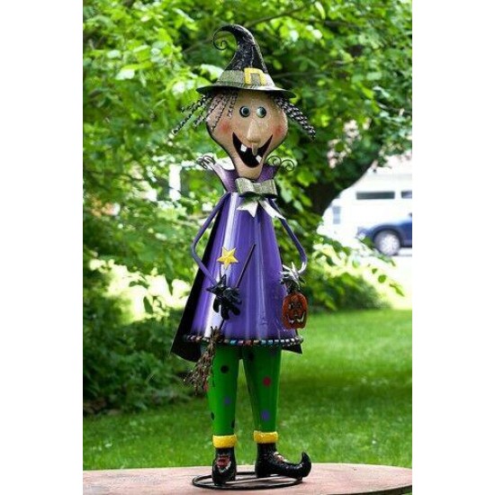 5ft Tall Metal Witch with Broom Stick Halloween Figurine Decoration