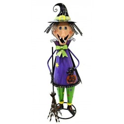 5ft Tall Metal Witch with Broom Stick Halloween Figurine Decoration