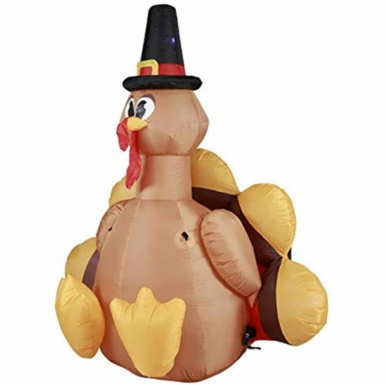 Holidayana 6ft Inflatable Turkey Pilgrim Hat Thanksgiving Decoration Built-in