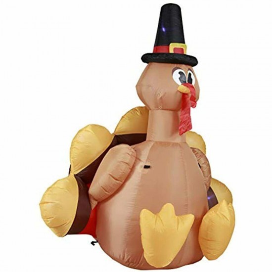 Holidayana 6ft Inflatable Turkey Pilgrim Hat Thanksgiving Decoration Built-in