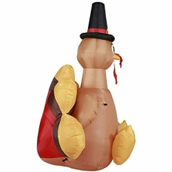 Holidayana 6ft Inflatable Turkey Pilgrim Hat Thanksgiving Decoration Built-in