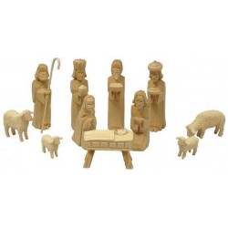 Natural German Carved Wood Christmas Nativity Scene Set of 11 Pieces