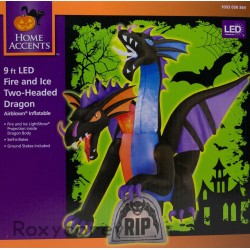 Gemmy 8ft 2 Headed Fire and Ice Dragon W/flaming Mouth Inflatable