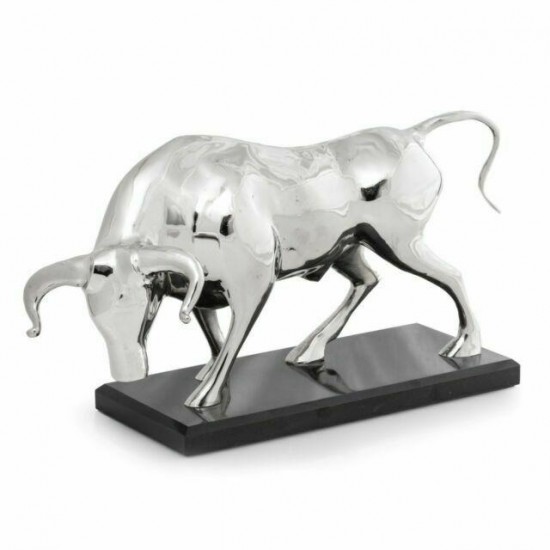 Bey-Berk Bull Sculpture with Nickel Plated Finish