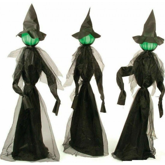 Halloween Witches Set of 3 Glowing Head Witch Outdoor Lighted Haunted House Prop