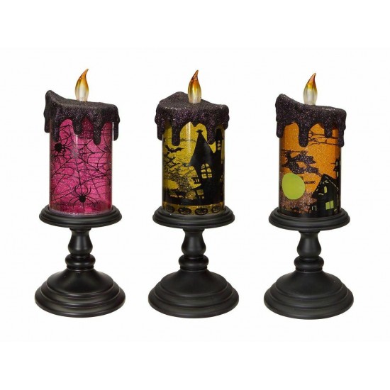 Decorative Glitter Halloween Tornado Candle (Set of 3) 10.5