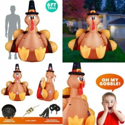 Holidayana Turkey With Pilgrim Hat Inflatable 6Ft Thanksgiving Turkey With Pilgr